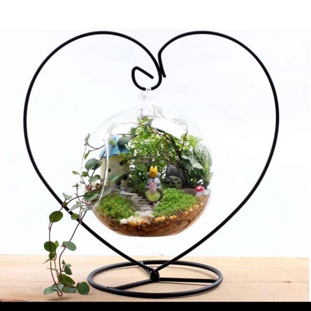 Heart Shape Iron Black Glass Succulent Vase Holder